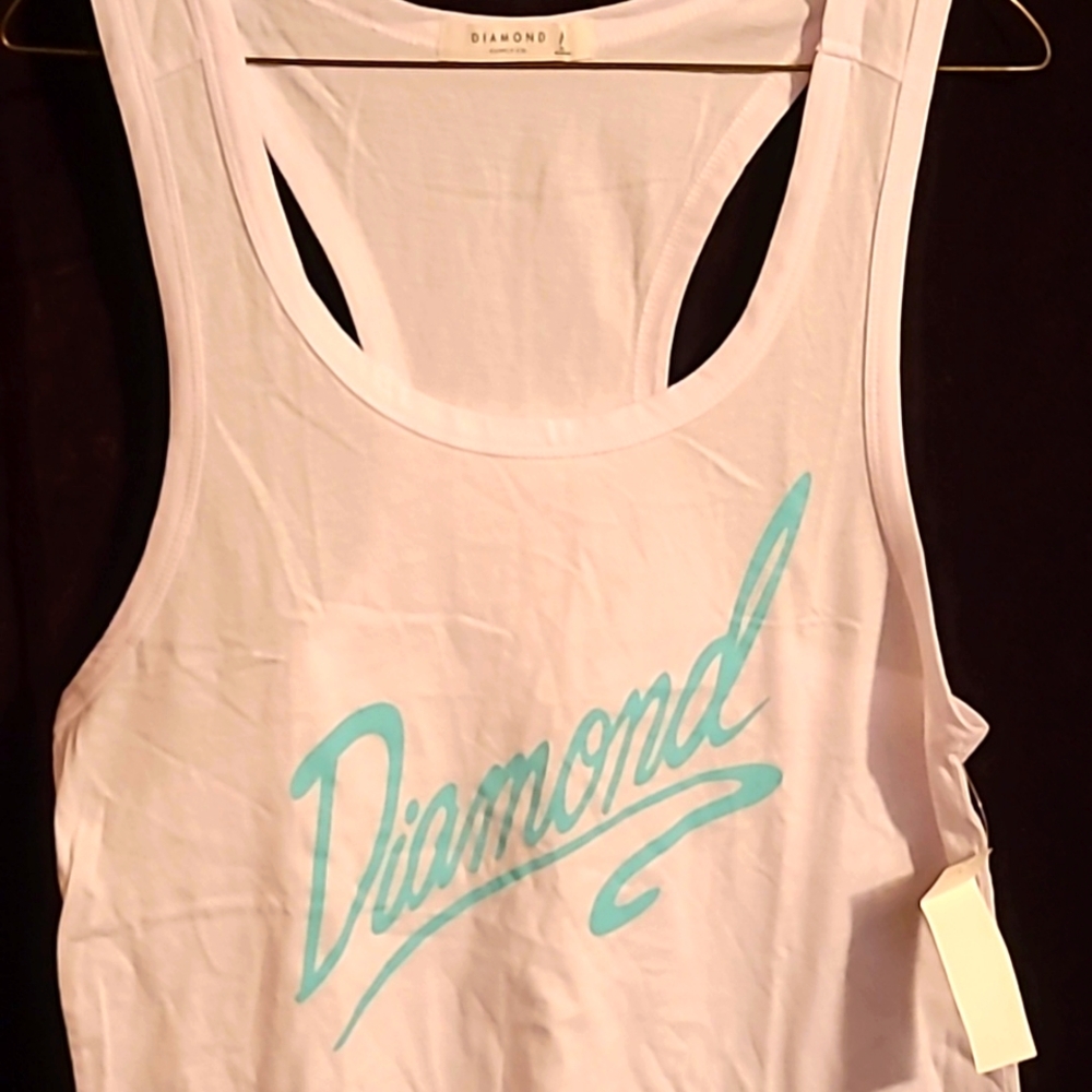Diamond Supply Co White and Teal Tank Top